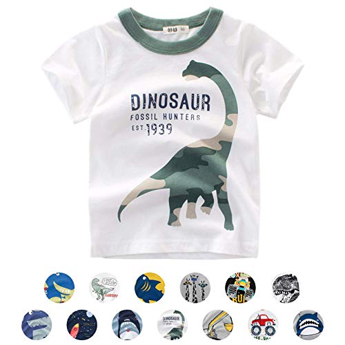 Unisex Baby T-Shirt Baumwolle Süß Karikatur Tier Muster Tops für 1-7 Jahre Alt (3-4 Jahre, E Dinosaurier Weiß) von EDOTON
