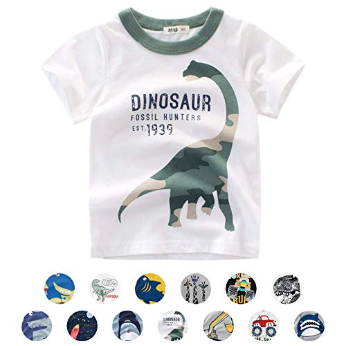 Unisex Baby T-Shirt Baumwolle Süß Karikatur Tier Muster Tops für 1-7 Jahre Alt (4-5 Jahre, E Dinosaurier Weiß) von EDOTON