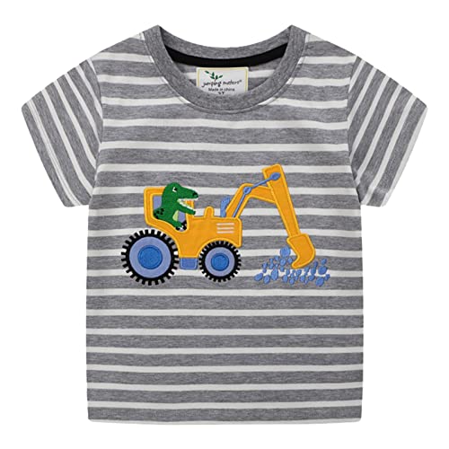Unisex Baby T-Shirt Baumwolle Süß Karikatur Tier Muster Tops für 1-7 Jahre Alt (5-6 Jahre, H Streifen Bagger) von EDOTON