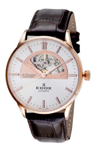 EDOX Herren-Armbanduhr 85014 37R AIR Les Vauberts, automatisch, rotgoldfarbenes PVD-Leder, Ausstellungsuhr, Rose Gold, Gurt von EDOX