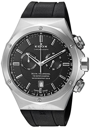 EDOX Herren analog Swiss Quartz Uhr mit Gummi Armband 10107 3CA NIN von EDOX