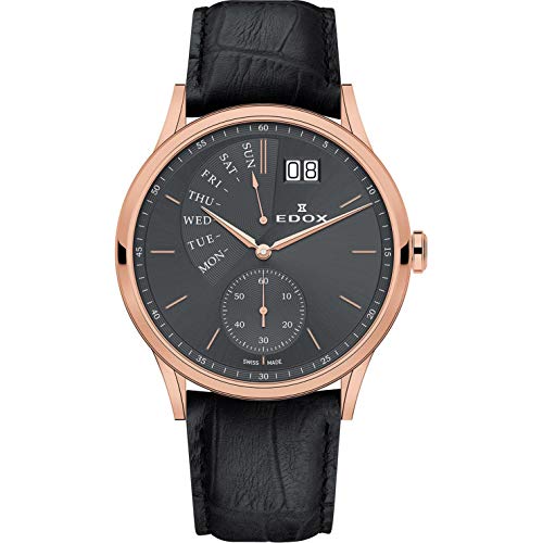 EDOX Les Vauberts Herren-Armbanduhr 42mm Armband Leder Schwarz Gehäuse Edelstahl Batterie 34500 37R Gir von EDOX