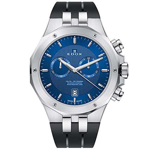 Edox Delfin The Original Herren-Armbanduhr 43mm Armband Kautschuk Schwarz Schweizer Quarz 10110 3CA BUIN von EDOX