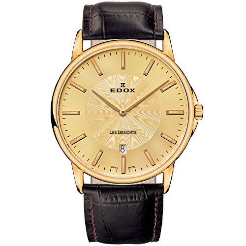 Edox Les Bemonts Herren-Armbanduhr 40mm Armband Leder Braun Gehäuse Edelstahl Schweizer Quarz 56001 37J DI von EDOX