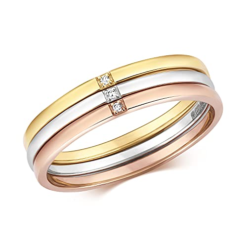 EDS Jewels Funkelndes Feuer Exklusiver 9 Karat (375) Tricolor Gold Damen - Diamant Stapelbare ring Brillant-Schliff H - I1 WJS27980RSO von EDS Jewels