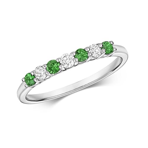 EDS Jewels Funkelndes Feuer Wunderschöner 9 Karat (375) Weißgold Diamantring Brillant-Schliff 0.15 Karat HI - I1 mit Tsavorit TRS404069KWRSN von EDS Jewels