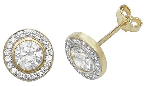 Klassische 9 Karat (375) Gold Cluster Damen - Paar Ohrstecker mit Zirkonia - 10mm*10mm WJS18989KY von EDS Jewels