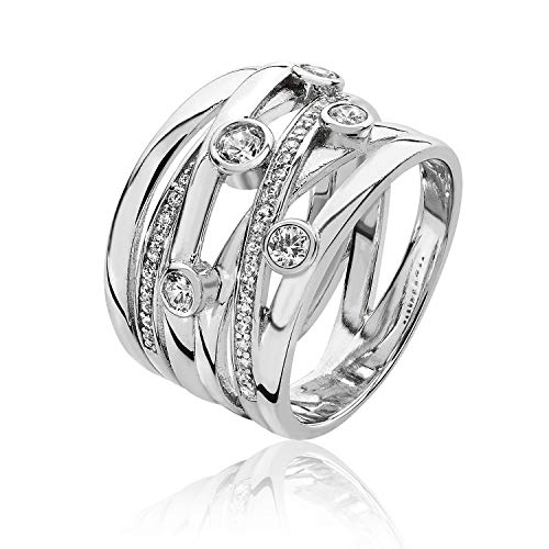 Stylischer 925 Sterling Silber (Rhodiniert) Damen - Kreuz über Ring/Ring gekreuzt mit Zirkonia TRS21530RSS von EDS Jewels