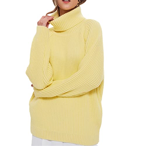 EDSNHG Damen Rollkragen Langarm Sweater Stricken Grün Casual Herbst Winter Pulli Elegant Damen Pullover Sweater, gelb, M von EDSNHG