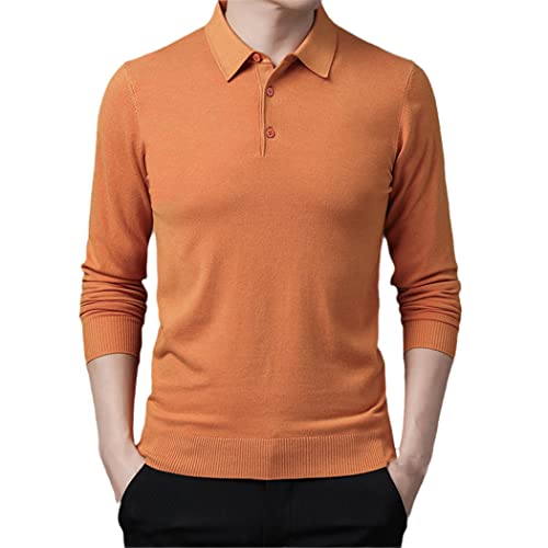 EDSNHG Herbst Herren Solid Color Revers Knit Polo Shirt Herren Business Langarm Dünn Sweater Poloshirt, gelb, 3XL von EDSNHG