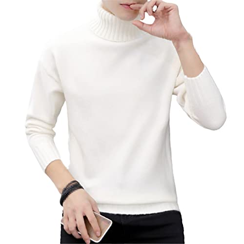 EDSNHG Herren Winter High Neck Dicker Warmer Pullover Herren Rollkragenpullover Slim Fit Doppelkragen Pullover Herren Strickwaren, weiß, Medium von EDSNHG