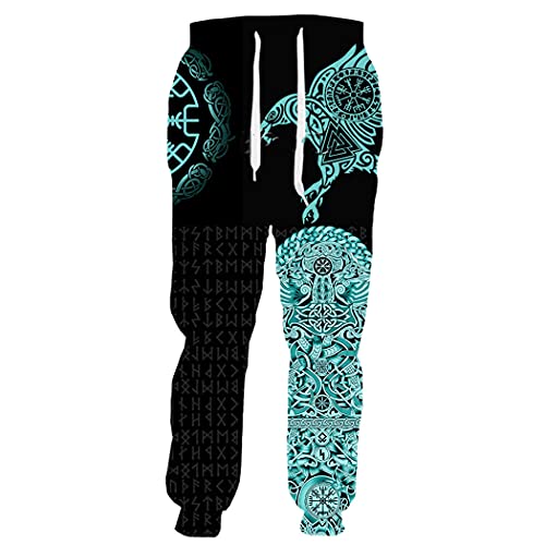 EDSNHG Männer Frauen Wikinger Tattoo 3D Druck Hosen Vintage Hip Hop Streetwear Hosen Casual Gym Läufer Lange Hosen, Hose 2, 58 von EDSNHG