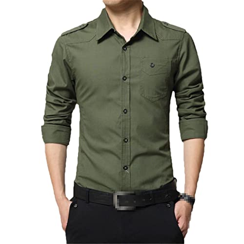 Herren-Epaulette-Hemd, modisches Langarm-Schulterklappenhemd, Militär-Stil, Baumwolle, Armeegrün, Shirts mit Schulterklappen, grün, M von EDSNHG