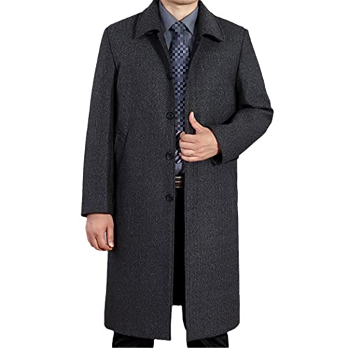 Herren Wollmantel Winter Lange Erbsenmantel Jacken Herbst Wollmischung Übermantel Trenchcoat, dunkelgrau, XL von EDSNHG