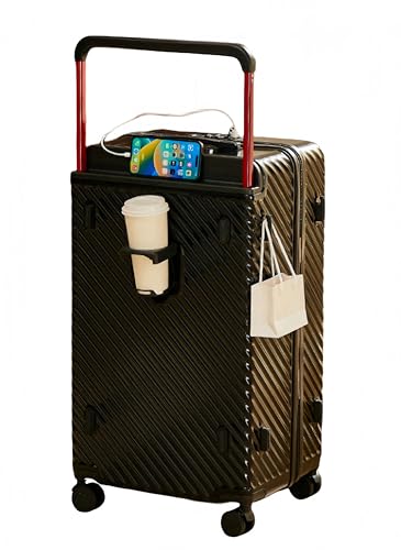 EDUFUNBO Handgepäck Koffer Breiter Griff mit 360° Spinnrädern, USB & Typ C Port, Getränkehalter & TSA-Schloss, Hartschalenkoffer Gepäck, Hardshell-Reisekoffer für Männer Frauen (PVC-Abdeckung von EDUFUNBO