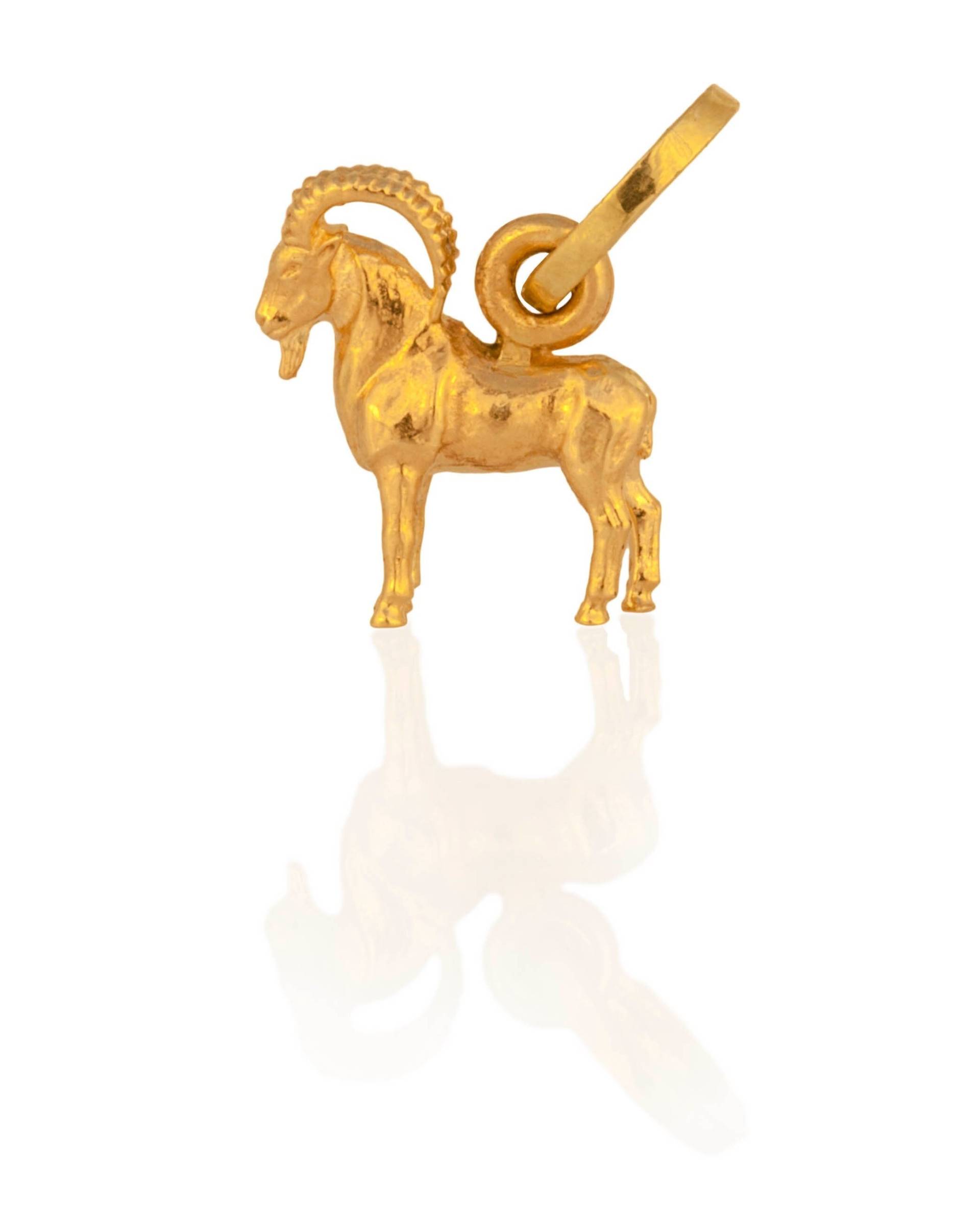 14K Gelbgold Miniatur Steinbock Sternzeichen Anhänger 3D Skulptur von EDUGOLD