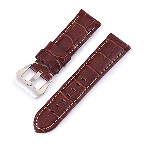 11Colors Krokodil Glänzend Matte Echtes Leder Uhrenarmband 20mm 22mm 24mm 26mm Ersatz Watch Strap Cindhide Leder Armband (Color : Crocodile Brown, Size : 24mm) von EDVENA