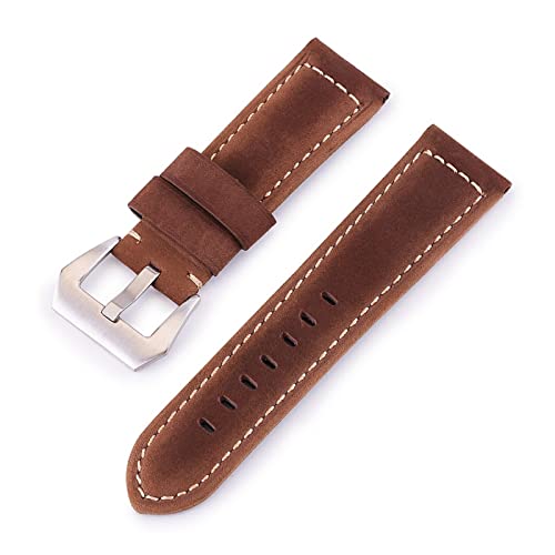 11Colors Krokodil Glänzend Matte Echtes Leder Uhrenarmband 20mm 22mm 24mm 26mm Ersatz Watch Strap Cindhide Leder Armband (Color : Matte Brown, Size : 24mm) von EDVENA