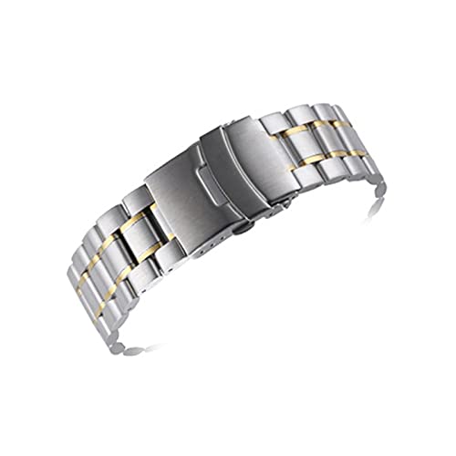 18mm 20mm 22mm 24mm Edelstahl Gebogene Enduhr Band Männer Frauen Metall Solide Doppelschloss Schnalle Strap Armband Zubehör (Color : Silver gold, Size : 18mm) von EDVENA