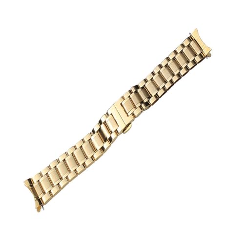 EDVENA 12 14 15 16 17 18 19 20 21mm 22mm 23mm 24mm Uhrenarmband Edelstahl Gebogene Ende Uhr Strap Schmetterlingsschnalle Armband Strap (Color : Gold, Size : 17mm) von EDVENA