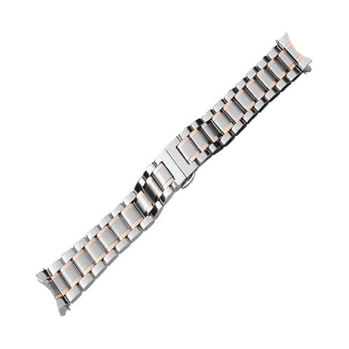 EDVENA 12 14 15 16 17 18 19 20 21mm 22mm 23mm 24mm Uhrenarmband Edelstahl Gebogene Ende Uhr Strap Schmetterlingsschnalle Armband Strap (Color : Silver RoseGold, Size : 15mm) von EDVENA