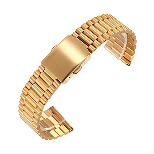 EDVENA 12mm 14mm 16mm 18mm 20mm Edelstahl Uhrenarmbänder Metall Business Ersatzarmband Kompatibel Mit Herren Damenuhr Mit Werkzeug (Color : Gold, Size : 16mm) von EDVENA