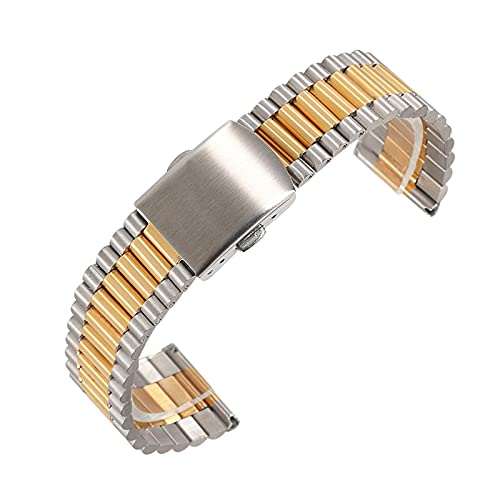 EDVENA 12mm 14mm 16mm 18mm 20mm Edelstahl Uhrenarmbänder Metall Business Ersatzarmband Kompatibel Mit Herren Damenuhr Mit Werkzeug (Color : Silver Gold, Size : 12mm) von EDVENA