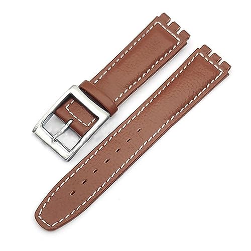 EDVENA 17mm Lederband Rindsleder Litschi Leder Uhrenarmband Herren Damen Ersatzarmband Zubehör Band Metallschnalle (Color : Brown white silver, Size : 17mm) von EDVENA