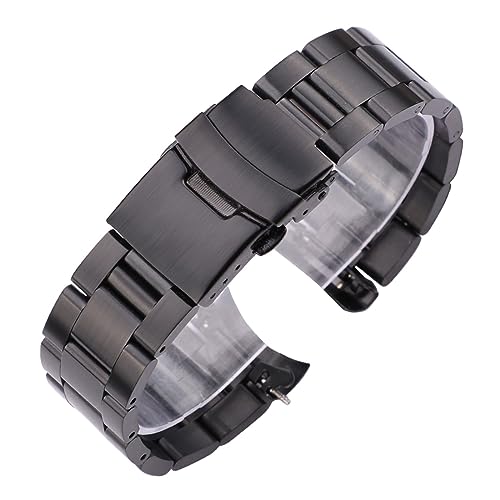 EDVENA 20mm 22mm Edelstahl Uhrenarmband Silber Schwarz Gebogenes Ende Uhrenarmbänder Damen Herren Metall Uhrenarmband (Color : Black, Size : 20mm) von EDVENA