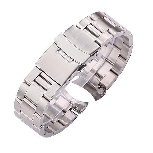 EDVENA 20mm 22mm Edelstahl Uhrenarmband Silber Schwarz Gebogenes Ende Uhrenarmbänder Damen Herren Metall Uhrenarmband (Color : Silver, Size : 20mm) von EDVENA