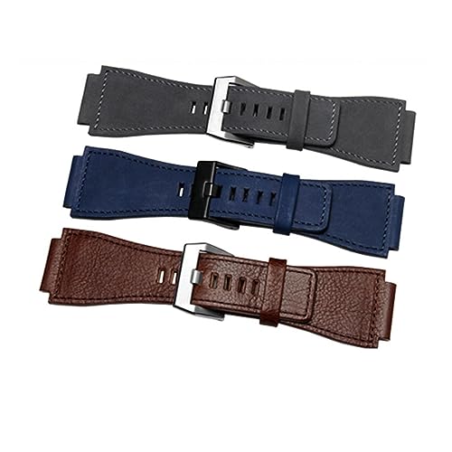 EDVENA 34 Mm * 24 Mm Grau Blau Braun Uhrenarmband Leder 3 Mm Dicker Riemen Gürtel Silber Schwarz Dornschnalle (Color : Blue, Size : Silver Buckle) von EDVENA