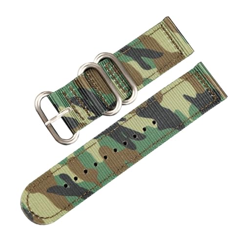 EDVENA Camouflage Green Nylon Strap, 20MM / 22MM 24MM Sport Nylon Strap, Wasserdicht Und Schweißfest, Dicke, Doppellagige Herren-Armbandage (Color : D Silver clasp, Size : 22mm) von EDVENA