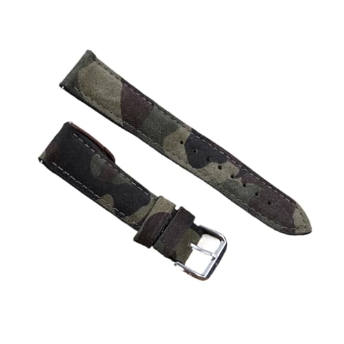 EDVENA Echtes Leder Wildleder Uhrenarmband Leder Retro Uhrenarmband 18mm 19mm 20mm 22mm Grau Blau Uhrenzubehör (Color : Camouflage bk green, Size : 22mm) von EDVENA