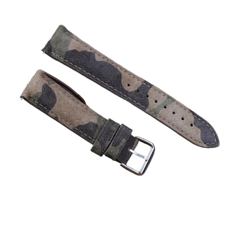 EDVENA Echtes Leder Wildleder Uhrenarmband Leder Retro Uhrenarmband 18mm 19mm 20mm 22mm Grau Blau Uhrenzubehör (Color : Camouflage bn green, Size : 24mm) von EDVENA