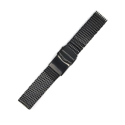 EDVENA Edelstahl-Mesh-Armband Taucherarmband Solide Verstellbare Sicherheitsschnalle 18/20 / 22mm Armband Zubehör Männer Luxus (Color : Black, Size : 18MM_XXS) von EDVENA