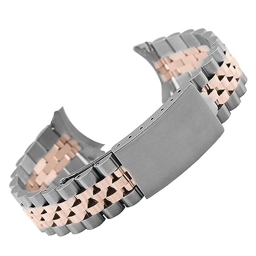 EDVENA Edelstahlarmband Mit Gebogenem Ende, Kompatibel Mit Rolex-Luxusarmband, Uhrenarmband, Zubehör, Herren, 18 Mm, 19 Mm, 20 Mm, 21 Mm, 22 Mm (Color : Silver rose gold, Size : 19mm) von EDVENA