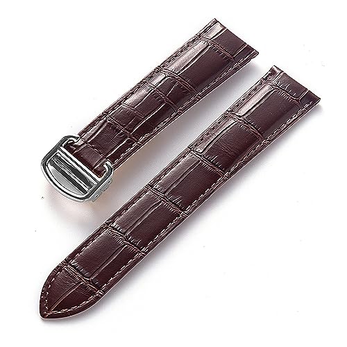 EDVENA Herren Damen Lederband Ersatz Cartier Tank London Solo Key Faltschließe 17/18/20/22MM Leder Uhrenarmband Zubehör (Color : Brown, Size : 13) von EDVENA