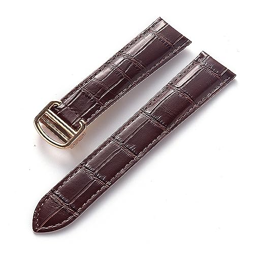 EDVENA Herren Damen Lederband Ersatz Cartier Tank London Solo Key Faltschließe 17/18/20/22MM Leder Uhrenarmband Zubehör (Color : Brown Rose Buckle, Size : 13) von EDVENA