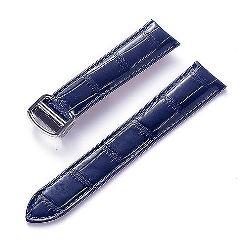 EDVENA Herren Damen Lederband Ersatz Cartier Tank London Solo Key Faltschließe 17/18/20/22MM Leder Uhrenarmband Zubehör (Color : Dark blue, Size : 22) von EDVENA