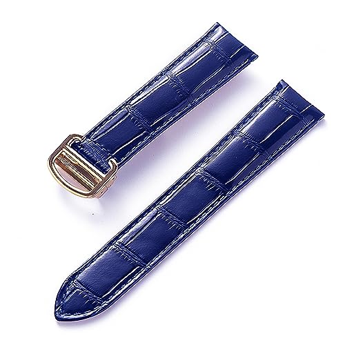 EDVENA Herren Damen Lederband Ersatz Cartier Tank London Solo Key Faltschließe 17/18/20/22MM Leder Uhrenarmband Zubehör (Color : Dark blue gold, Size : 13) von EDVENA