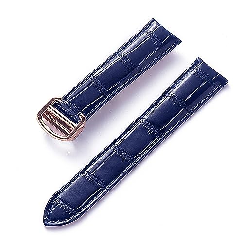 EDVENA Herren Damen Lederband Ersatz Cartier Tank London Solo Key Faltschließe 17/18/20/22MM Leder Uhrenarmband Zubehör (Color : Dark blue rose, Size : 20) von EDVENA