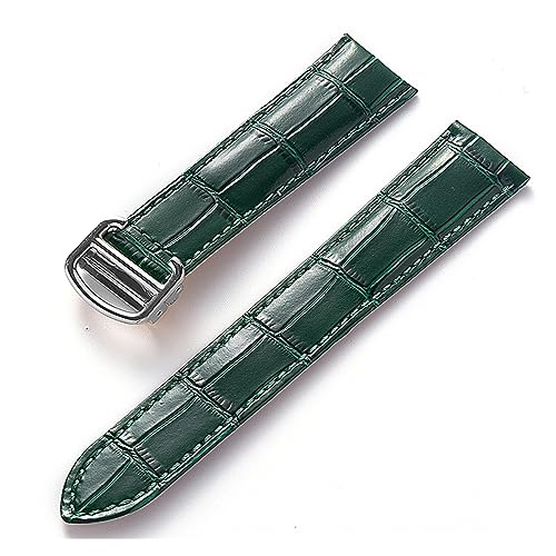 EDVENA Herren Damen Lederband Ersatz Cartier Tank London Solo Key Faltschließe 17/18/20/22MM Leder Uhrenarmband Zubehör (Color : Green, Size : 15) von EDVENA