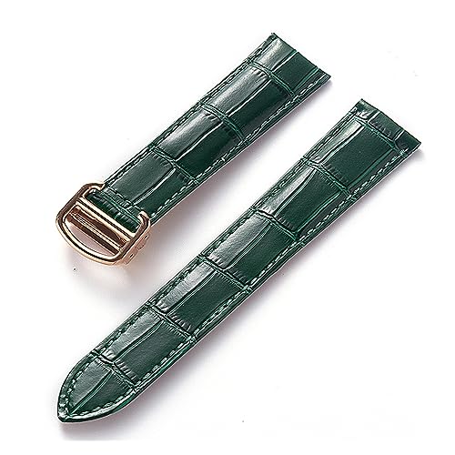 EDVENA Herren Damen Lederband Ersatz Cartier Tank London Solo Key Faltschließe 17/18/20/22MM Leder Uhrenarmband Zubehör (Color : Green rose buckle, Size : 14) von EDVENA