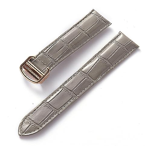 EDVENA Herren Damen Lederband Ersatz Cartier Tank London Solo Key Faltschließe 17/18/20/22MM Leder Uhrenarmband Zubehör (Color : Grey Gold Buckle, Size : 17) von EDVENA