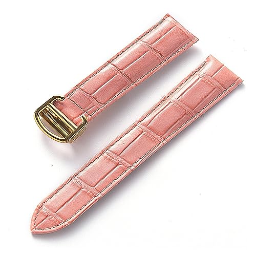 EDVENA Herren Damen Lederband Ersatz Cartier Tank London Solo Key Faltschließe 17/18/20/22MM Leder Uhrenarmband Zubehör (Color : Peach Gold Buckle, Size : 13) von EDVENA