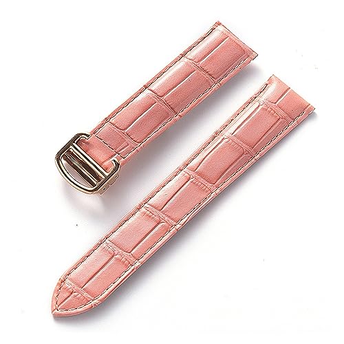 EDVENA Herren Damen Lederband Ersatz Cartier Tank London Solo Key Faltschließe 17/18/20/22MM Leder Uhrenarmband Zubehör (Color : Peach Rose Buckle, Size : 14) von EDVENA