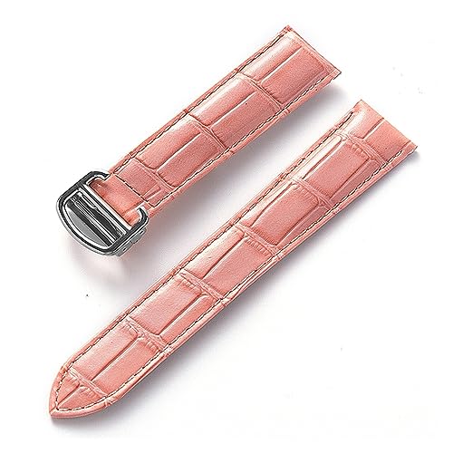 EDVENA Herren Damen Lederband Ersatz Cartier Tank London Solo Key Faltschließe 17/18/20/22MM Leder Uhrenarmband Zubehör (Color : Peach pink, Size : 17) von EDVENA