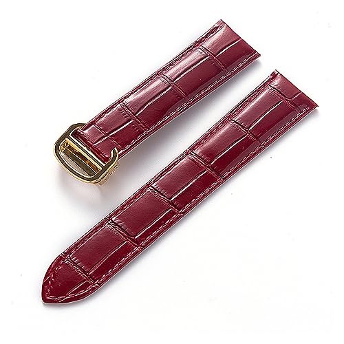 EDVENA Herren Damen Lederband Ersatz Cartier Tank London Solo Key Faltschließe 17/18/20/22MM Leder Uhrenarmband Zubehör (Color : Red gold buckle, Size : 17) von EDVENA