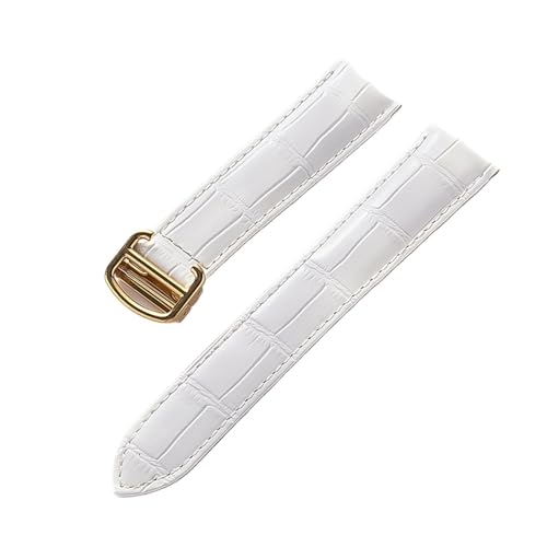 EDVENA Herren Damen Lederband Ersatz Cartier Tank London Solo Key Faltschließe 17/18/20/22MM Leder Uhrenarmband Zubehör (Color : White Gold Buckle, Size : 17) von EDVENA