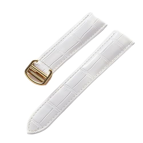 EDVENA Herren Damen Lederband Ersatz Cartier Tank London Solo Key Faltschließe 17/18/20/22MM Leder Uhrenarmband Zubehör (Color : White Gold Buckle, Size : 19) von EDVENA